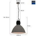 anne light & home Pendelleuchte FRISK, Ø 50cm, E27, Metall, grau glänzend / innen weiß