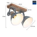 Mexlite Luminaire de plafond GEARWOOD à 2 flammes, réglable E27 IP20, gris, mat gradable