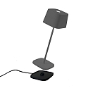 Zafferano Lampada da tavolo a batteria OFELIA TAVOLO PRO angolare, CCT Switch, con dimmer a sfioramento IP65, grigio scuro